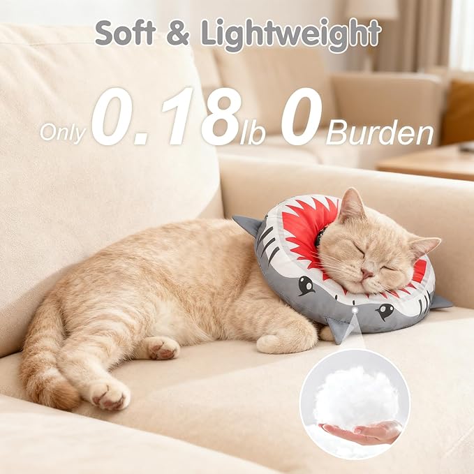 BEAUTYZOO Cat Cone Collar Soft, Cat Donut Recovery Collar after Surgery to Stop Licking, Kitten E Collars Neck Pillow Cone for Cats, Adjustable Elizabeth Pet Collars for Puppy Small Dogs, Grey Shark S