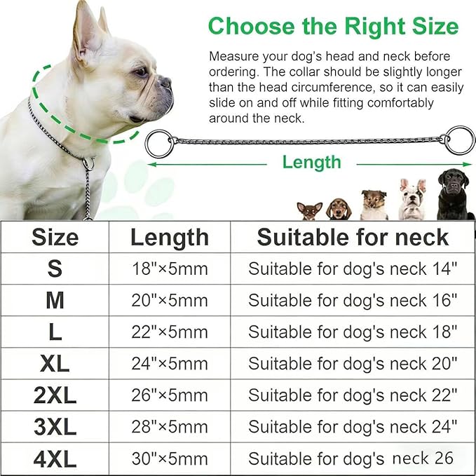 Dog P Snake Chain Chrome Plated Metal Dog Training Choke/Collar-Fully Guaranteed Against Rust Tarnish or Breakage-Recommended for Professional Training (Golden, 5mm * 22")