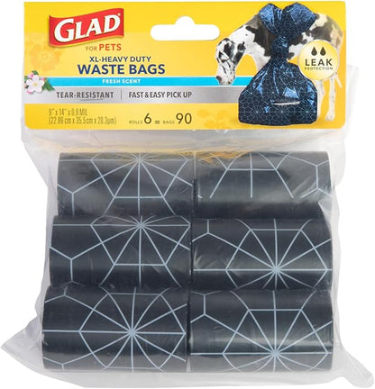 Glad for Pets Extra Large Scented Dog Poop Bags, Heavy Duty Tear-Resistant Pet Waste Pickup Bags with Fresh Scent, Easy-Tie Handles for Walking, Camping, Travel, 90 Count - 48 Pack