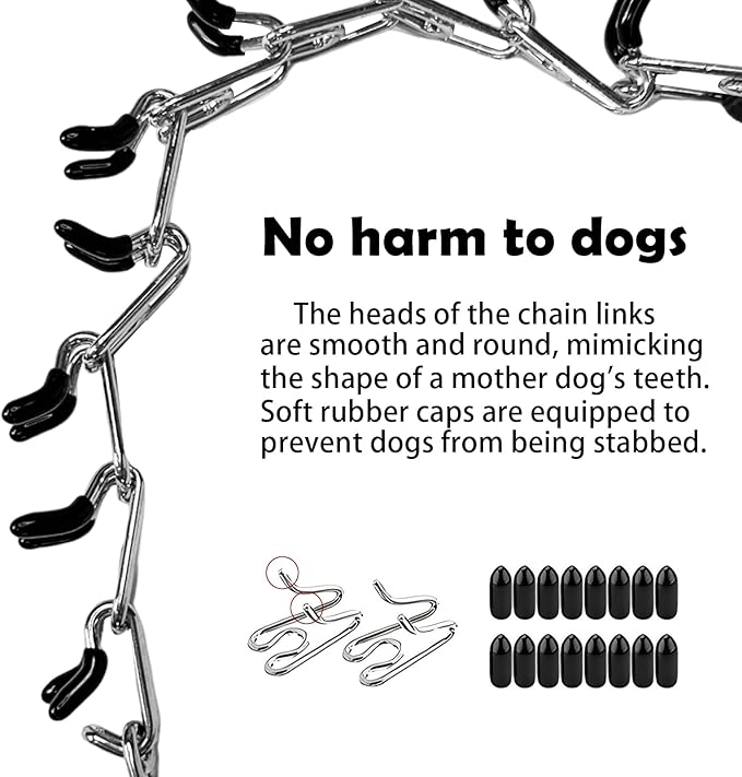 Dog Training Collar, Stainless Steel with Soft Rubber Cap, Adjustable with Quick Release Buckle (M)