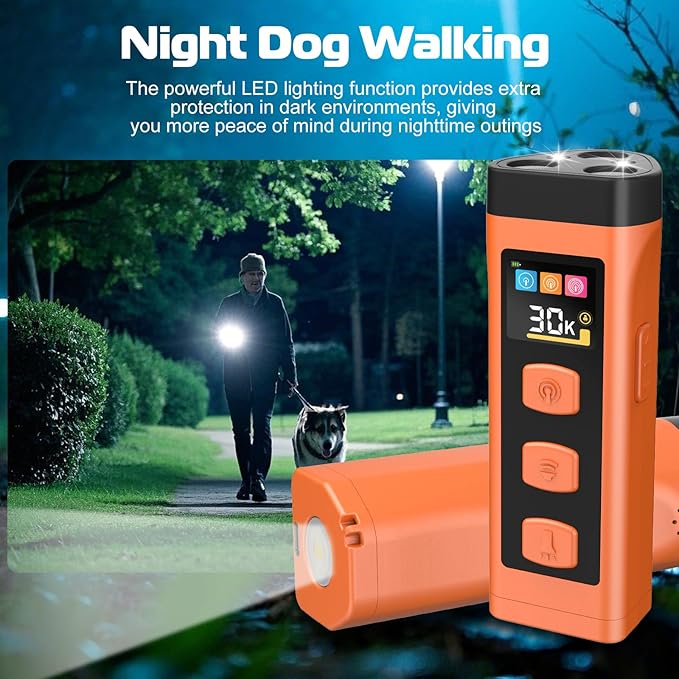 Dog Bark Deterrent Device, Color Display 2000 mAh Rechargeable Ultrasonic Anti-Barking Trainer with 4 Frequency Settings 25/30/40/55 kHz, 65ft Long-Range, Safe & Effective Alternative to Bark Collars