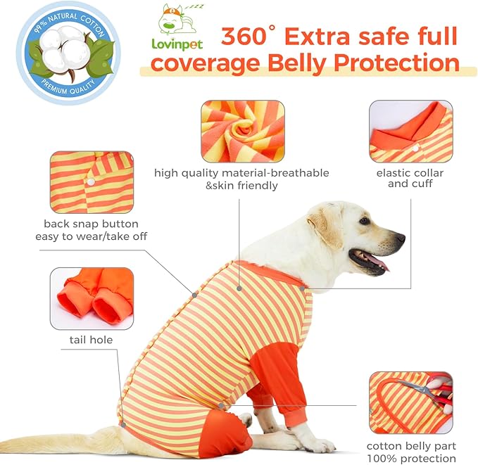LovinPet Dog Recovery Suit - Medium Large - Full Coverage Large Dog's Bodysuit Wound Protective Surgical Recovery Bodysuit for Abdominal Wounds After Surgery Cut-Out Design of Abdomen,XXL