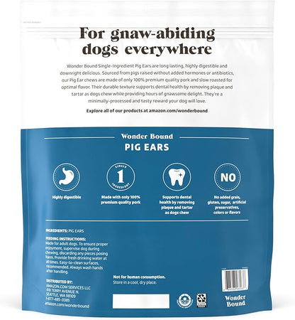 Amazon Brand - Wonder Bound Whole Pig Ears, Single Ingredient, Highly Digestible, Dog Treats for Puppy and Large/Medium Dogs, Pork, 12.7 Ounce, 18 Count (Pack of 2)