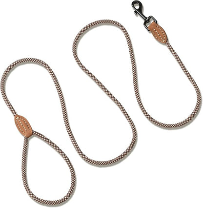 Mile High Life Small Dog Leash, Thin Rope Leash with Genuine Leather Connection and Heavy Duty Metal Clasp, Great for Small Medium Dogs(Brown,60 Inch-1/3)