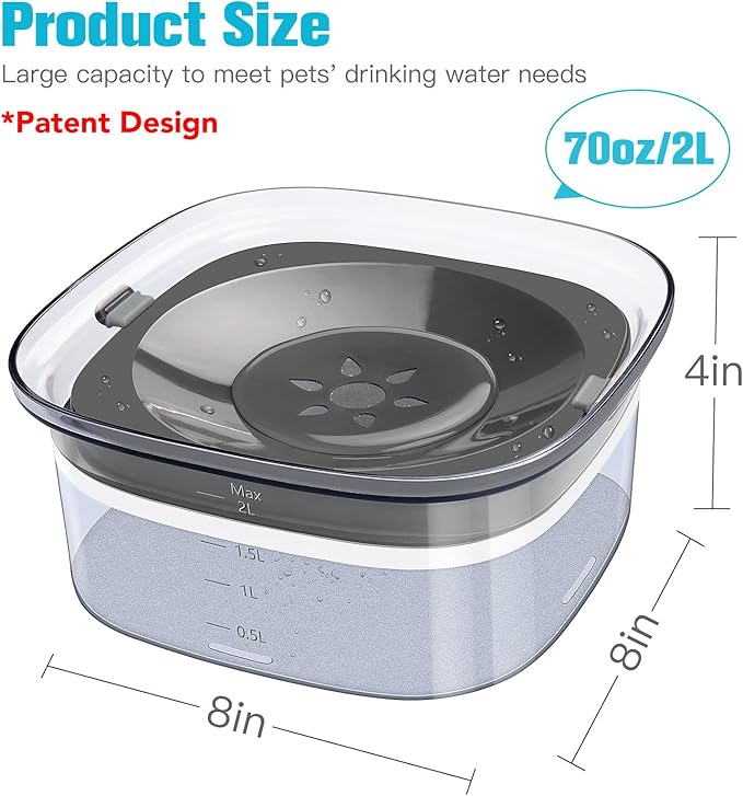 UPSKY 70oz Dog Water Bowl 2L No Spill Dog Bowls Large Capacity Spill Proof Slow Water Feeder, No Splash Pet Water Dispenser Vehicle Carried Travel Slow Drinking Bowl for Messy Drinkers
