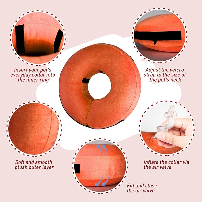 Inflatable Dog Cone Collar-Soft Protective Cone for Surgery, Donut Collar for Large, Medium, Small Dogs and Cats (Orange, Small)