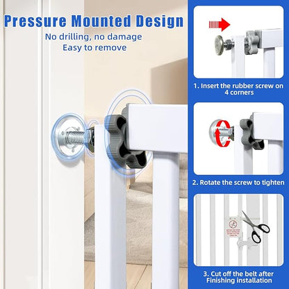 SHYUJAJIE 71 Inch Extra Tall Pet Gate for Cats, 29.5-48" Adjustable Wide Dog Gates, Pressure Mounted Walk Through Tall Cat Gate for Doorways,Hallway,Stairs,House（White）