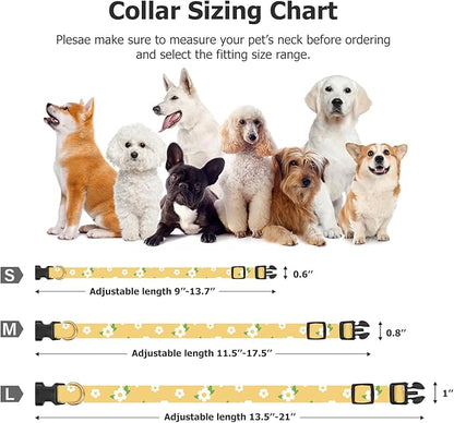 Cotton Handmade Dog Collar Cute and Distinctive Patterns Yellow Flower with Pendant for Girl Boy Dogs Collars L