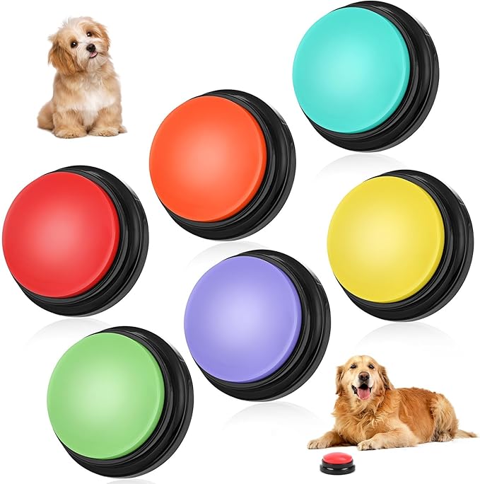 lazycozy® Dog Buttons for Communication - Pack of 6 Talking Buttons with Clear Voice Recording, 30 Seconds, Bright Colors, Easy Press for Pet Training