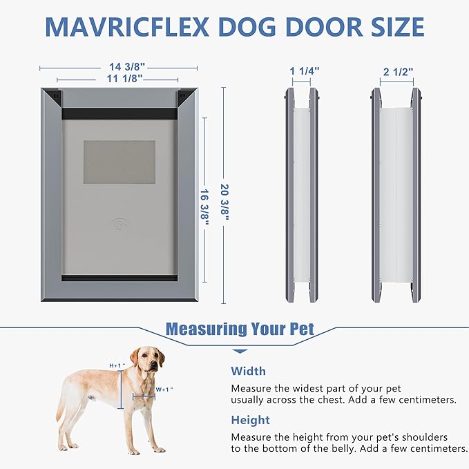 MAVRICFLEX Heavy Duty Dog Door with Double Sliding Lock Panels, Energy Efficient Doggie Door, Easy Installation, Two Magnetic Soft Flaps Doggy Door for Large Dogs Up to 100LBS, Large, Dark Gray