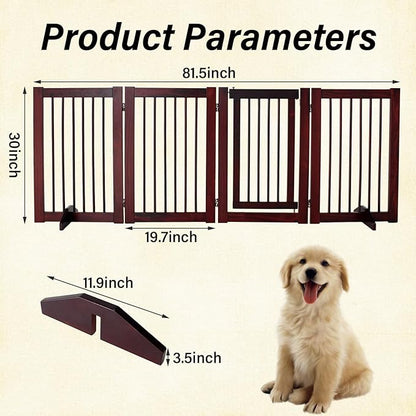 Dog Gate Indoor, Pet Gates for Doorways No Drilling, Freestanding Dog Gates, Foldable Pet Gate, Wooden Gates for Dogs Indoor- 4 Panel - 30" (Espresso, 4 Panel - 30")