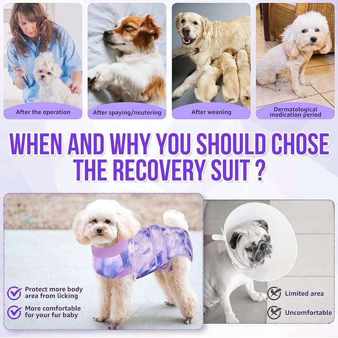 Lukovee Recovery Suit for Dogs, Zipper On Recovery Suit for Female Male Dog, Onesie Abdominal Wounds Cone E-Collar Alternative Prevent Licking Spay Recovery Suit (L, 2TPU)