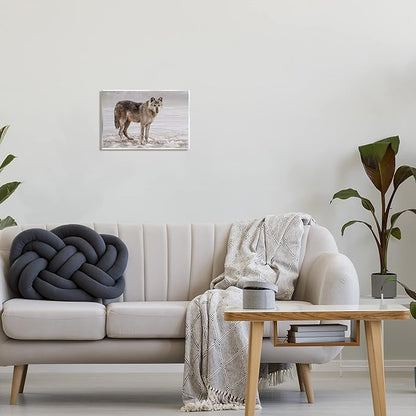 Stupell Industries Lone Coyote Wolf Snowy Field Landscape Intricate Details Wood Wall Art, Design By Kelley Parker