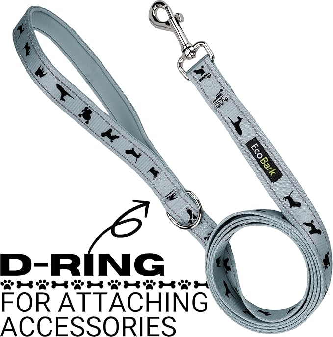 EcoBark Dog Leash - Soft & Reflective Comfort Leash with Padded Handle - Soft, Strong, &Durable for Small, Medium or Large Dogs (Gray)