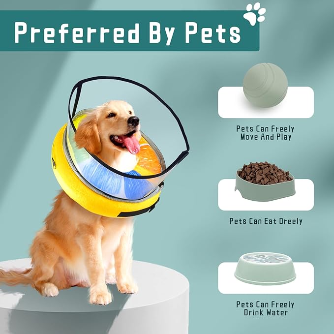 Ovatt PVC inflatable pet collar for small medium and large dogs after surgery ，Washable Dog Cone Collar w/Removable Hard Cone for Dogs After Surgery (Orange, L)
