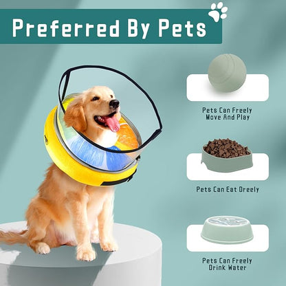 Ovatt PVC inflatable pet collar for small medium and large dogs after surgery ，Washable Dog Cone Collar w/Removable Hard Cone for Dogs After Surgery (Orange, L)