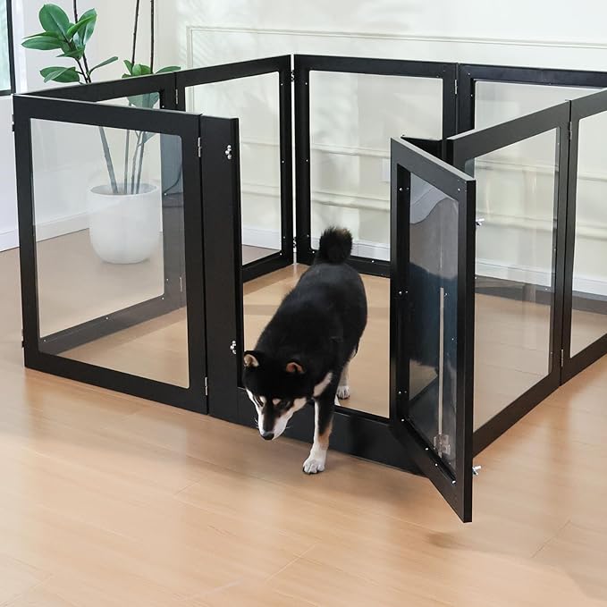 Heavy Duty Clear Acrylic Dog Playpen, 32" Height Transparent Pet Pen, Metal Frame Easy Assemble Kennel Enclosure, Ideal for Small to Medium Dogs, Cats, and Other Small Pets
