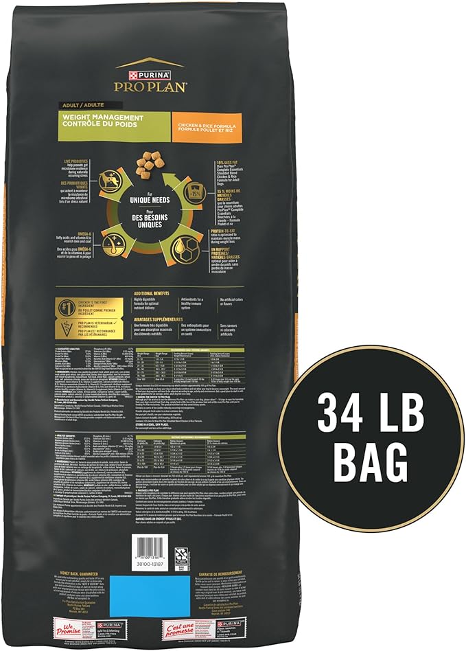Purina Pro Plan Weight Management Dry Dog Food Chicken and Rice Formula - 34 lb. Bag