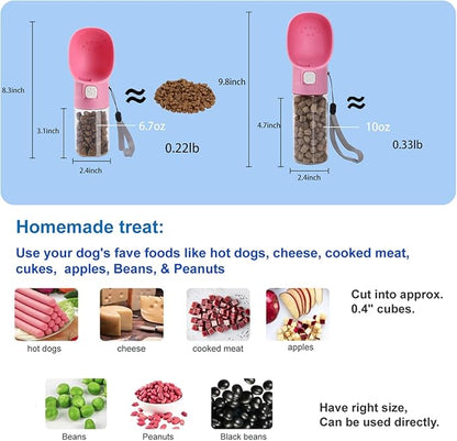 Colorday Handheld Dog Treat Dispenser Built-in Clicker & Treat Pouch, Hand Feeder for Puppy Training Walking Hiking Traveling (6.7 OZ, Pink)