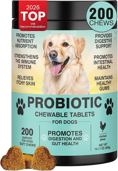 Probiotics for Dogs Gut Digestive Health Probiotic Chews for Dogs Digestive Enzymes Relieve Diarrhea Immunity Oral Problems Itching Constipation Prebiotics Dog Probiotics 200 Ct Chicken