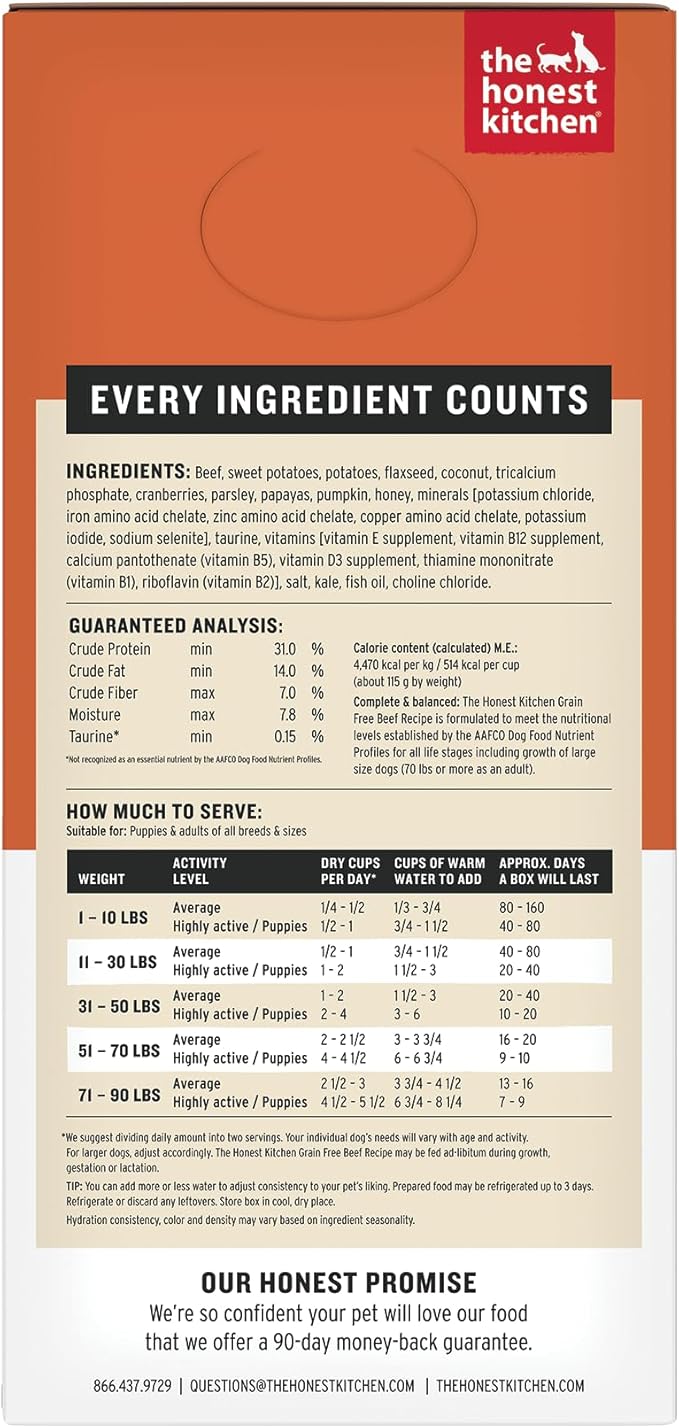 The Honest Kitchen Human Grade Wholemade™ Dehydrated Dog Food, Grain Free Beef 10 lb (makes 40lbs)