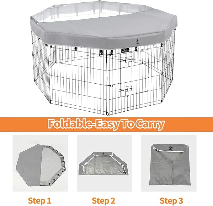 PJYuCien Dog Playpen Mesh Top Cover,Fits 24 Inch 8 Panels Metal Exercise Pet Pen, Elastic Buckles Connections, Grey(Note: Only Cover, Fence Not Included)
