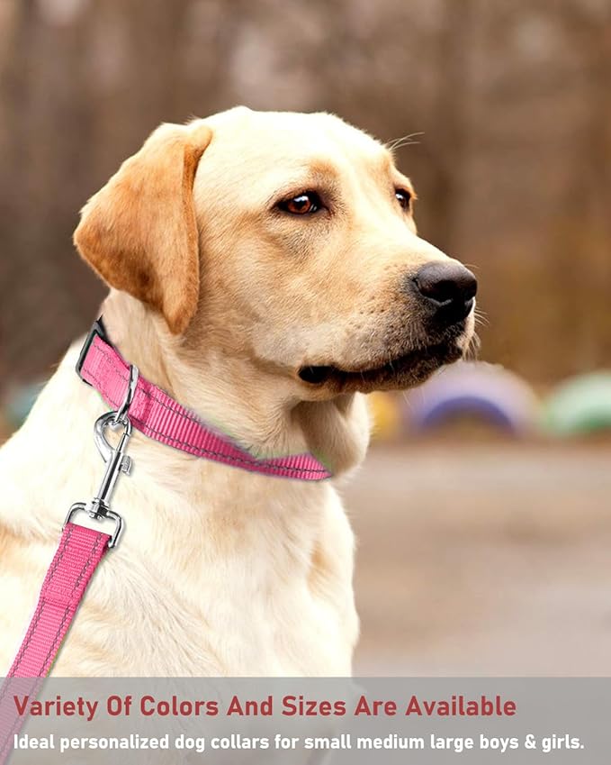 Reflective Dog Collar with Buckle Adjustable Safety Nylon Collars for Small Medium Large Dogs, Light Pink M
