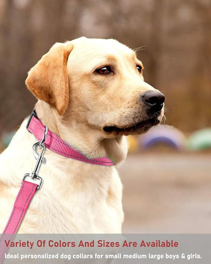 Reflective Dog Collar with Buckle Adjustable Safety Nylon Collars for Small Medium Large Dogs, Light Pink XXS