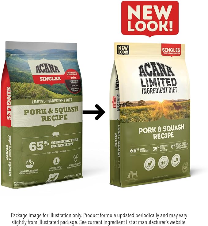 ACANA Singles Limited Ingredient Grain Free High Protein Dry Dog Food Pork & Squash Recipe 22.5lb Bag