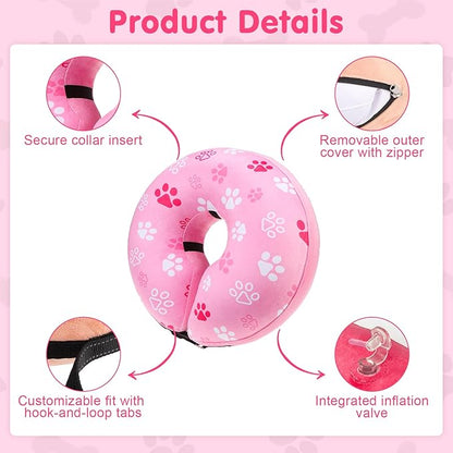 BEAUTYZOO Dog Cone Alternative After Surgery for Large Medium Small Dogs, Soft Inflatable Cone Collar for Dogs Cats, Pet Neck Donut E Collar Dog Recovery Collars to Stop Licking, Paw Pink, L