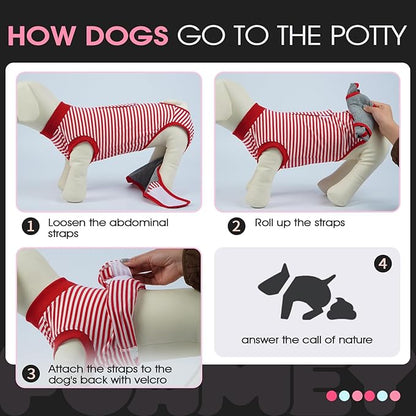 FUAMEY Dog Recovery Suit Male,Dogs Surgery Neuter Suits Puppy Spay Shirts for Female Protect Dog's Skin Anti Licking Abdominal Wounds Doggie Onesie Pet Bodysuit Alternative to Cone Red Stripes M