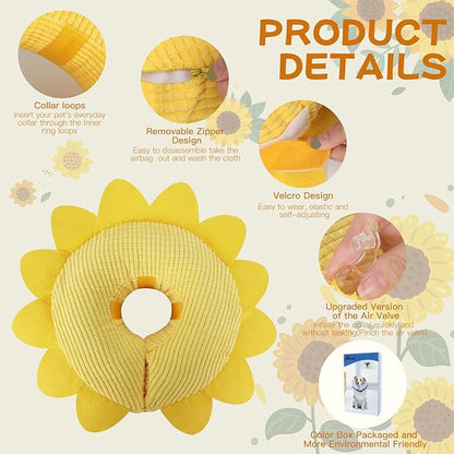 IEUUMLER Inflatable Recovery Dog Collar, Protective Donut Cone, Adjustable Soft Collar for Dog and Cat After Surgery Prevent from Biting & Scratching EU002 - Sunflower M