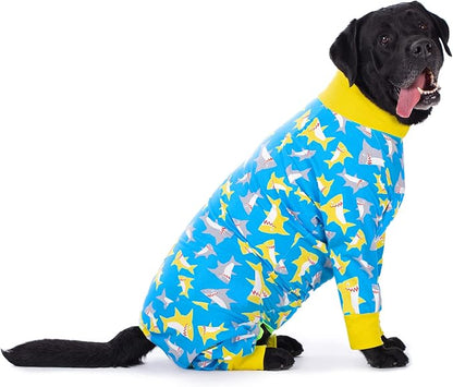 Dog Pajamas Jumpsuit for Medium Large Dogs,Lightweight Dog Pjs Clothes Apparel Onesies,Shirt for Large Size Dogs After Surgery, Full Belly (34 (Chest 35.04 in | Backlength 23.62 in), Blue Dinosaur)