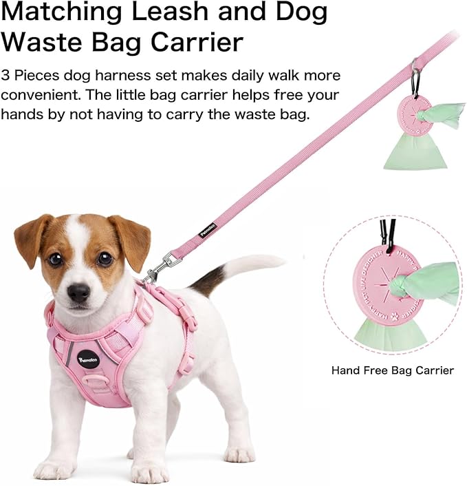 Petmolico No Pull Cute Dog Harness for Small Dogs, with Two Leash Clips and Soft Handle, Reflective Easy Walk Dog Harness- Light Pink,Small