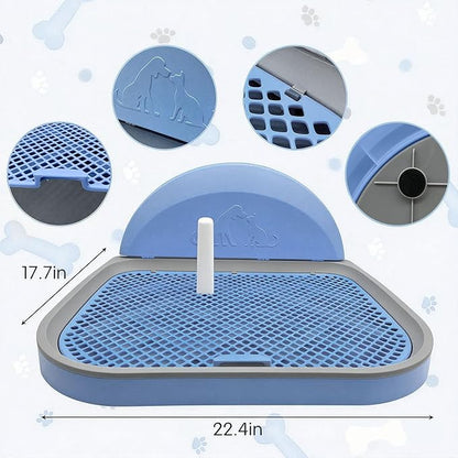 Tfwadmx Pee Pad Holder Dog Potty Tray with Splash Guard & Center Post Mesh Training Toilet Potty Tray Puppy Pad Holder for Puppy and Small Size Dog (Blue, 22.4"×17.7")