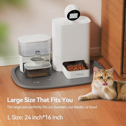 FEELNEEDY Silicone Cat & Dog Food Mat Waterproof, High Raised Edges for Leakage Protection, Dog Mat for Food and Water, Non-Slip Drip Tray, Easy Clean 24 * 16 * 0.5 inches Feeding Pad (Large, Gray)