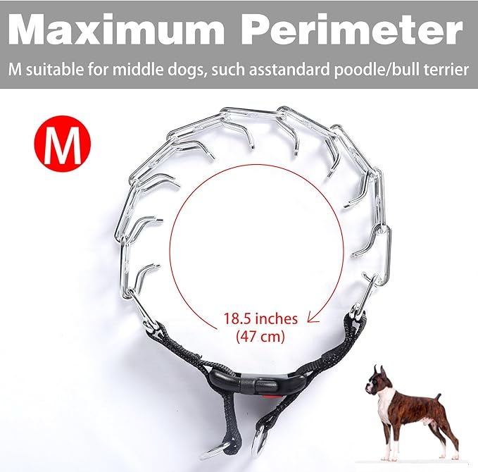 Dog Prong Collar, Walking Training Collar for Small Medium Large Dogs with Quick Release Buckle, Adjustable Pinch Collar with Rubber Caps, No Pull Dog Collar Prong(M,16"-18")