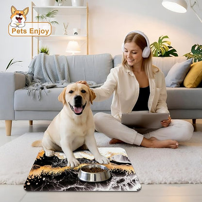 Dog Food Mats for Floors Waterproof Mat for Cat Food and Water Bowls - Absorbent Quick Dry Non Slip Mat for Pet Feeding