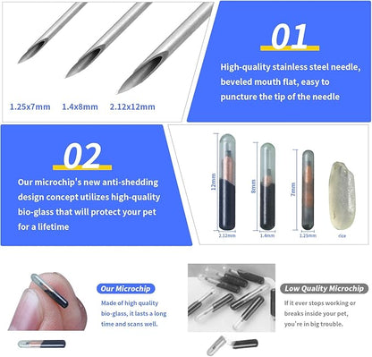 134.2KHz Pet Temperature Monitoring Glass Chip FDX-B Animal Temperature Microchip Syringe for Cat Dog (2.12X12mm)