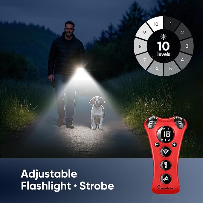PawBehave Ultrasonic Dog Bark Deterrent Device –10-Level Adjustable Anti Barking Trainer with Flashlight, Strobe, E-Clicker(18 Whistle Sounds)–No Shock, Collar-Free Dog Behavior Correction Devices