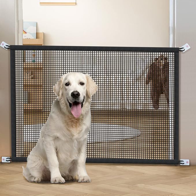 Dog Gate for Stairs Pet Gates for The House: Dogs Screen Mesh Gate for Doorways Stairways Indoor 29 inch Tall, 45 inch Wide, Fits Openings 40'' to 43'' Wide