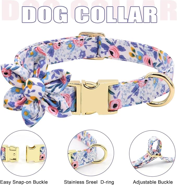 Beirui Cute Girl Dog Collars, Harnesses & Leashes Set - Adjustable Dog Collar and Leash Set with Flower - Soft Mesh Dog Vest Harness for Puppies Small Medium Dogs (Blue,S)