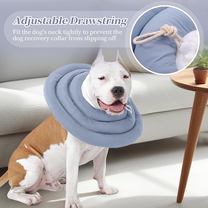IDOMIK Dog Recovery Collar, Waterproof Soft Dog Cone After Surgery, Comfy Protective Elizabethan Collar Alternative for Dogs Cats, Adjustable Pet Neck Donut Cone Anti-Licking Biting Wounds,Blue,S