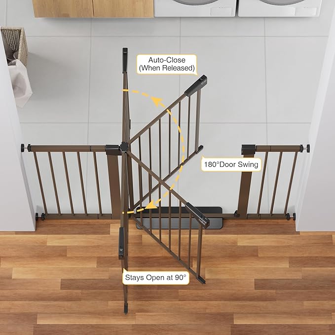 Cumbor 29.7-54.2" Wide Baby Gate for Stairs, Mom's Choice Awards Winner-Self Closing Dog Gate Indoor for Doorways, No Drilling Pressure Mounted Pet Gates for Kids, Easy Walk Through Safety Gate, Brown