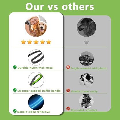 Dog Leash 6.5ft Long, Double Handle Dog Leash for Safety Control Training, Heavy Duty Dog Leads with Traffic Padded Handles, Reflective Leash for Small Medium Large Dogs(6.5ft, Black Green)