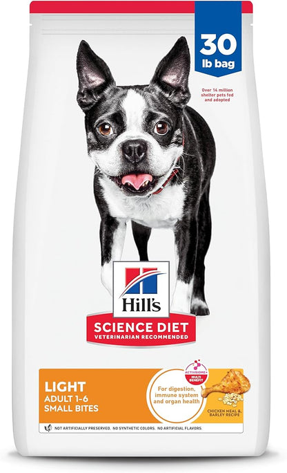 Hill's Science Diet Adult 1-6 Light Small Bites Dry Dog Food, Chicken Meal & Barley, 30 lb. Bag