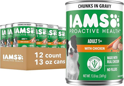 IAMS Proactive Health Wet Dog Food Adult, Canned Dog Food, Chicken Chunks in Gravy, 13 oz. Cans, Pack of 12