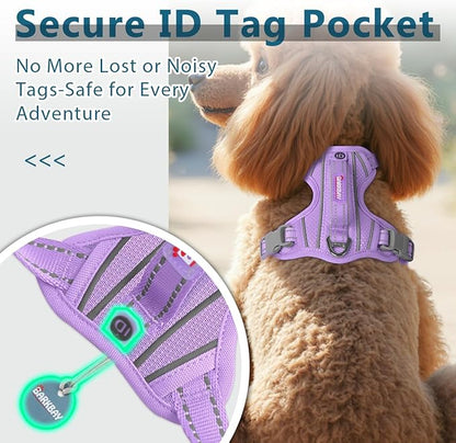 BARKBAY Dog Harness No Pull with ID Tag Pocket - Heavy Duty, Reflective, Easy Control for Large Dogs(Violet Purple,S)