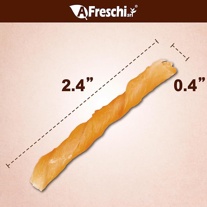 A Freschi srl Turkey Tendons for Dogs, USA-Sourced, Healthy Dog Treats, Rawhide-Free Puppy Chews, Long Lasting, All Natural, Hypoallergenic Dog Treats, Coil (S), 3 oz Pack