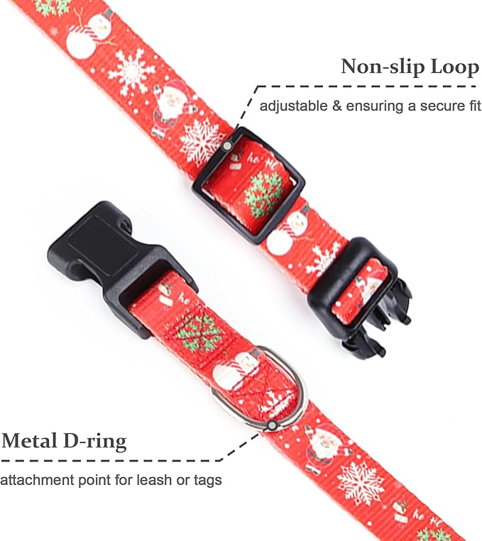 Christmas Dog Collar with Buckle Adjustable Safety Nylon Collars for Small Medium Large Dogs, Cute Stylish Girl Boy Christmas Dog Collar (Christma Red,M)